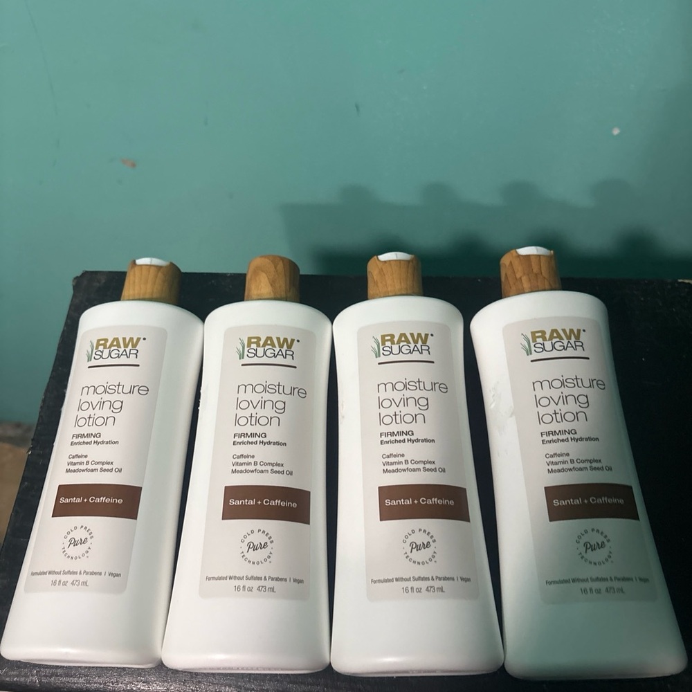 Pack Of 4 - NEW Raw Sugar Moisture Loving Firming Lotion + Caffeine - 16 fl. oz
